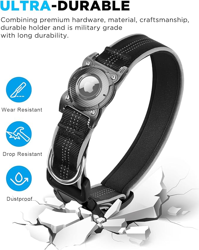 ONEONTA Airtag Dog Collar | Waterproof Airtag Dog Collar Holder with Removable Metal Loop - Airtag Collar Heavy Duty, Reflective, Ultra-Durable, Comfortable Padded, for Small Medium Large Dog Pink XL