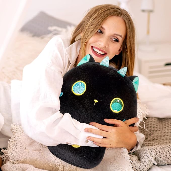 Squishy Cloud-Like Softness, Trending Kawaii Black Cat Mushroom Plush Pillow, A Must-Have Collectible for Young Adults, Perfect for Kids, Toddlers Girls, Stuffed Animal Decor (14")