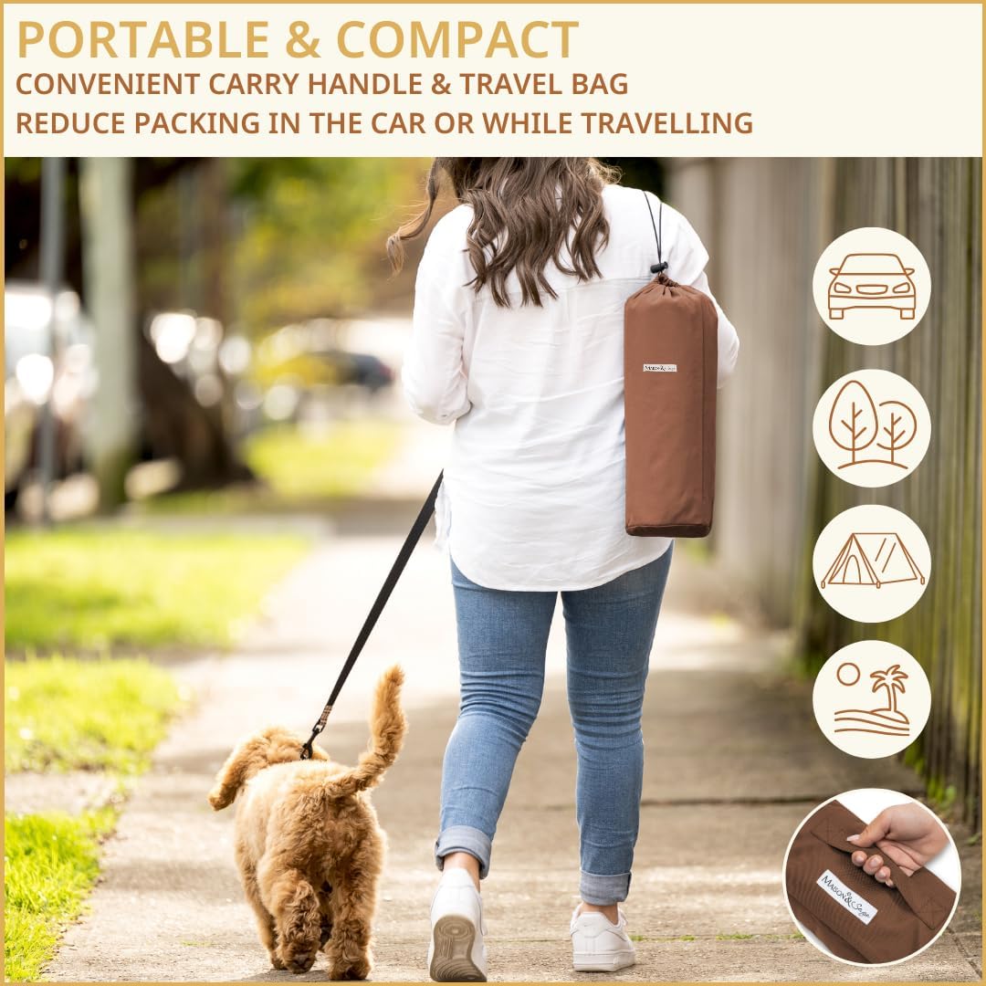 Portable Dog Mat - Waterproof & Foldable Pet Bed - Ideal for Indoor, Outdoor, Cafes, Travel, Camping, Grooming & Training - 39x30 - Includes Carry Bag - Durable, Washable & Lightweight - Brown