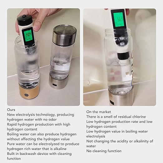 Hydrogen Water Bottle, 410ml Portable Hydrogen Water Bottle Generator, 3Min Quick Electrolysis, Water Ionizer Machine with Nasal Hose, for Daily Drink