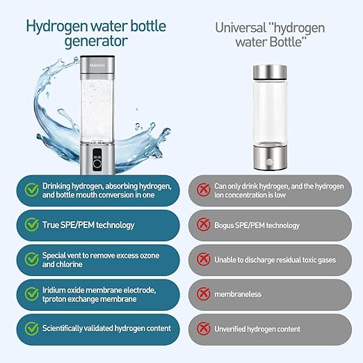 Hydrogen Water Bottle, Mdoldes, 6000ppb high Concentration Hydrogen Water, SPE/PEM Technology, Hydrogen Water Bottle Generator, Ion Water Bottle with LED Display, Best Gift 9.5 oz (Silver)