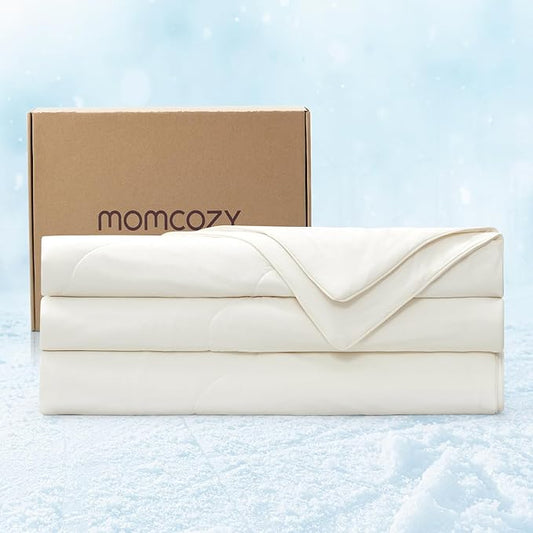 Momcozy Life CoolMurm Cooling Comforter for Hot Sleepers, Full/Queen 90"x90" Pregnancy Cooling Blanket, All-Season Lightweight Soft Breathable Cooling Quilt Duvet, Stay Cool All Night, Ivory White