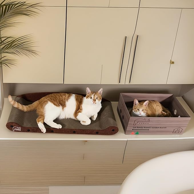 Cat Scratcher Bed 30 Inch Cat Couch Scratcher &17.5 Inch Cat Scratch Box with Refillable Scratch Pad Cat Scratchers for Indoor Cats Durable Extra Large Cats Lounge Furniture Protector
