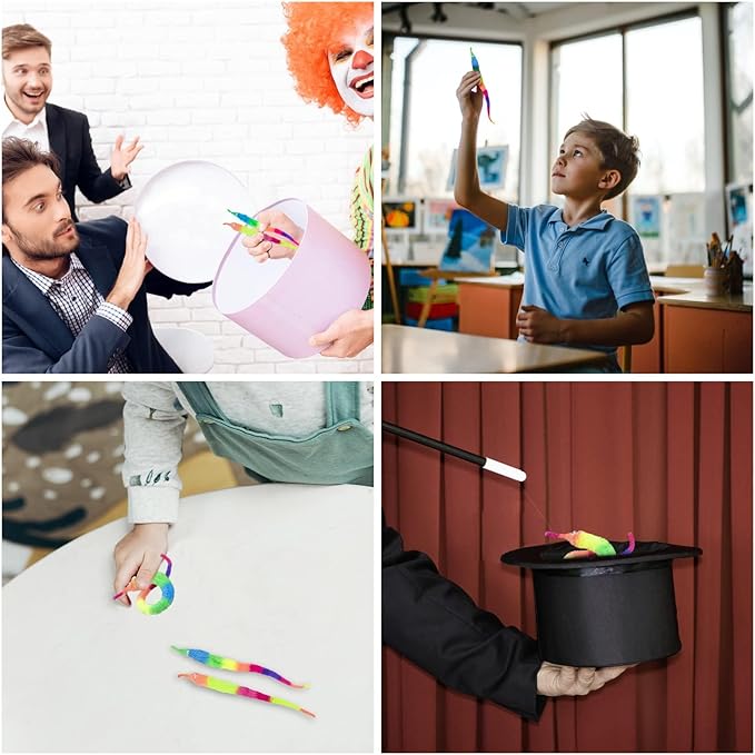 3 PCS Rainbow Fuzzy Worm Toys String Pets,Large Fuzzy Worms On String Bulk Trick Toy Party Favors for Kid Cat (19 Inch)