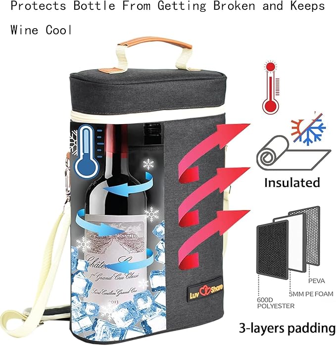 Insulated Wine Carrier Bag 4 Bottle Wine Cooler Tote Bag for Travel, Party, Beach, Wedding, Wine Accessories Gift for Wine Lovers