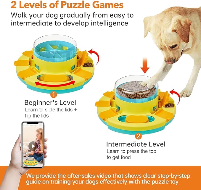 Potaroma Dog Puzzle Toy 2 Levels, Slow Feeder, Pup Food Treat Feeding Dispenser for IQ Training and Entertainment for All Breeds 4.2 Inch Height
