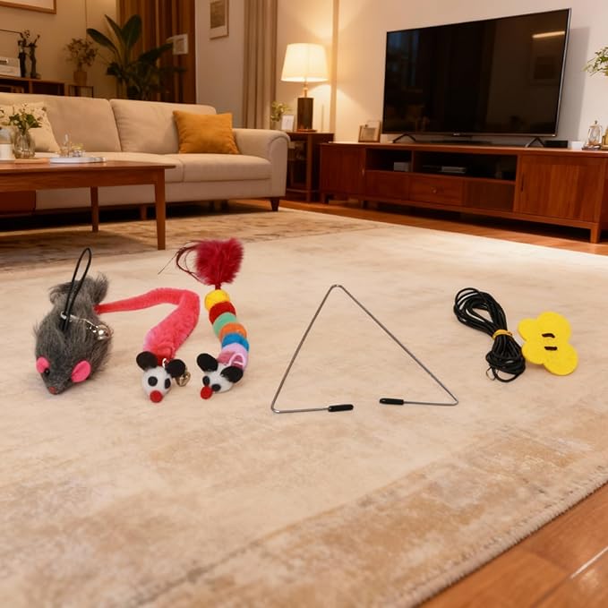 Interactive Cat Toys for Indoor Cats - Hanging Door Cat Toy with Bouncy Mouse and Bell - Door-Mounted Fun Toy for Cats at Home - Includes 2 Bonus Attachments