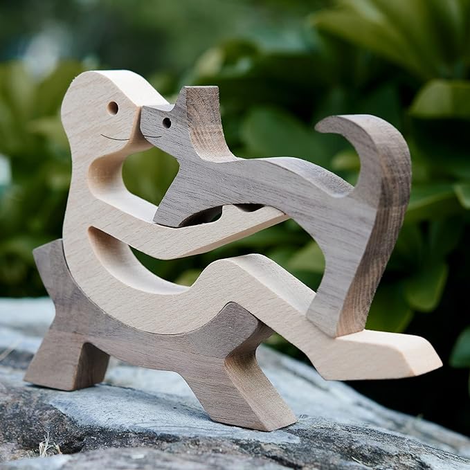 Animal Decor Wooden Statue Man and Cat Figurines Decor Carved Wood Decorative Sculpture