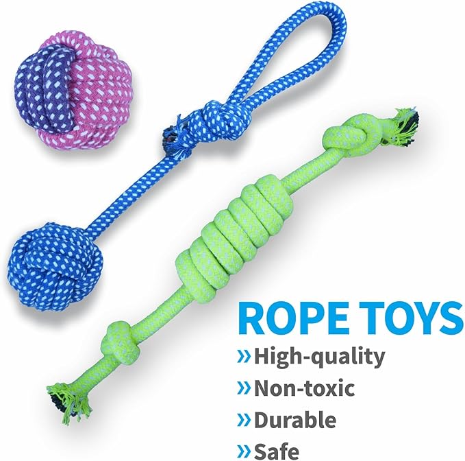 9 Pack Dog Toys for Teething, Entertainment, Puppy Chew Toys Pack with Cute Donkey Squeaky Toys, Treat Ball，Durable Ropes Chew Toys