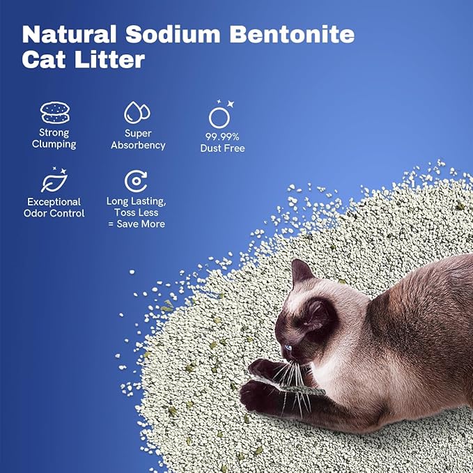Premium Bentonite Cat Litter Sodium-Based, Clumping Cat Litter, Dust-Free, Strong Durability, Odor Control, Unscented Natural Mineral Formula Kitty Litter Bluk for RealScooper, 3 x 15 lb. Box