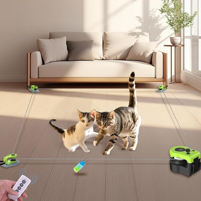 Interactive Cat Toy for Indoor - Automatic Cat Treadmill with Remote Control, 3 Speeds, Quiet Motor | Indoor Chase Hunting Feather Cat Gift for Fitness, Playtime & Energy Release (Green)