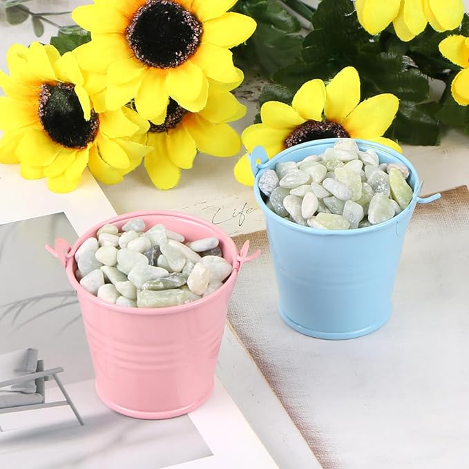 MIDELONG Mini Metal Buckets with Handles, 2 Inch Small Colored Galvanized Tin Pails Craft Bucket for Wedding Succulent Birthday Party Supplies, Pack of 6