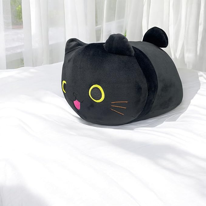 Pineapple Black Cat Plush Toy, Soft Cat Pillow Squishy Plushies, Cute Black Cat Stuffed Animals, Stuffed Cat Plushie, Stuffy Kawaii Plush Toys for Girls, Boys, Kids (10 Inch)