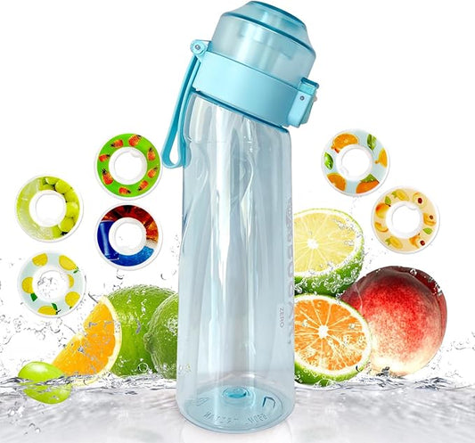 Air Water Bottle,650ML Scent Water Cup with 6 Flavour Pods,Leak Proof Sports Water Cup with Straw Suitable for Outdoor Sports,Gifts From Friends, Birthday Gifts (Blue+6 Pods)