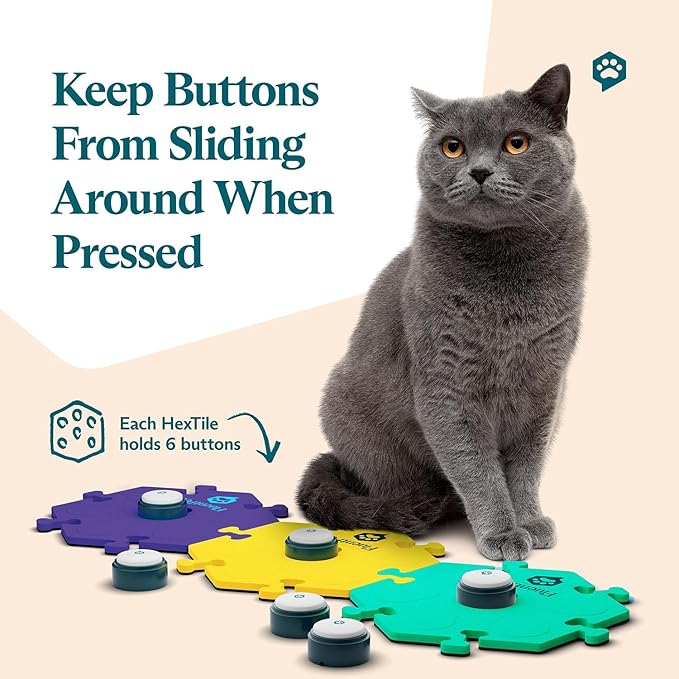 FluentPet Get Started Kit - Set of 6 Basic Buttons with Batteries Included for Dogs & Cats and 3 HexTiles - Customizable Cat & Dog Training Buttons for Communication - Talking Button Gift Set