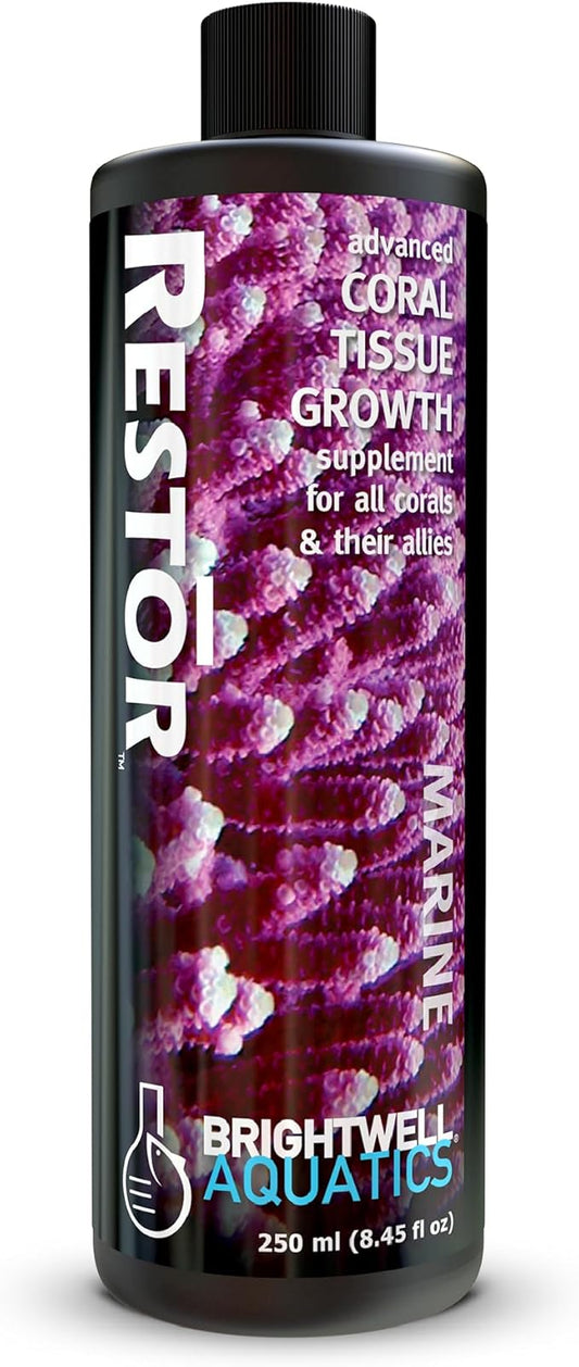 Brightwell Aquatics - Restor Liquid Coral Tissue Supplement - Fish Tank Reef Nutrition for Live Coral Growth Acceleration, Colour Vibrancy, & Restoration Additive - Saltwater Reef Supplies, 8.45 fl oz