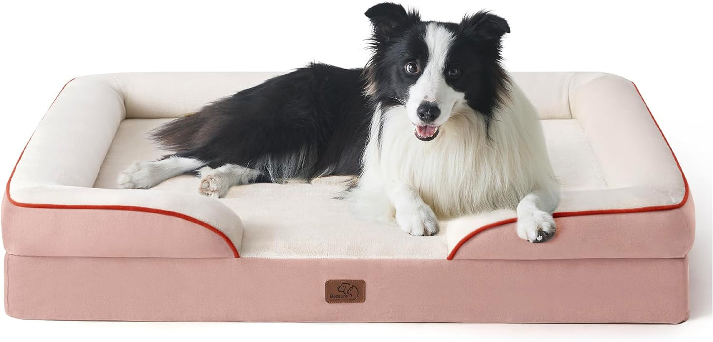 Bedsure Orthopedic Dog Beds Large Sized Dog - Washable Large Dog Cat Bed Waterproof, Comfort Dogs Couch Sofa with Washable Removable Cover, Pet Bed with Nonskid Bottom, Pink, 35"