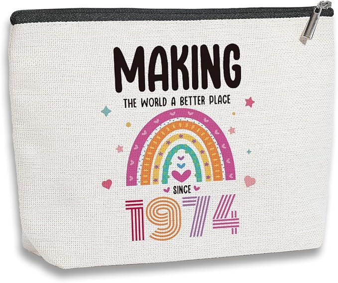 50th Birthday Gifts for Women,50 Years Old Birthday Gifts Makeup Bag for Mom, Wife, Friend, Sister, Travel Toiletry Makeup Organizer Zipper Pouch - Making The World a Better Place Since 1974