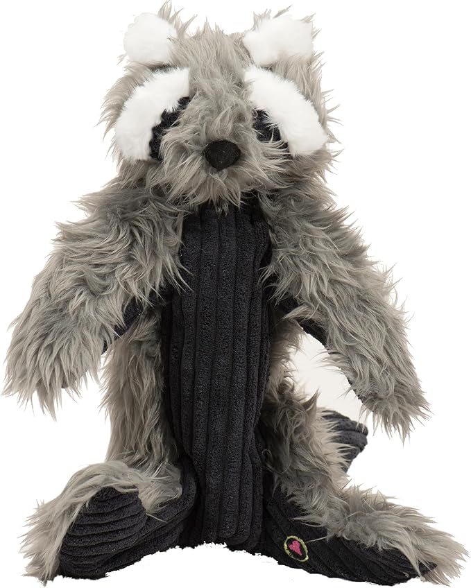 HuggleHounds X-Brace - Interactive Dog Plush Toys to Keep Them Busy, Squeaky Crinkle Puppy Toy for Small, Medium, & Large Dogs, Durable Internal Knotted Rope, Minimal Stuffing - Redwood Raccoon