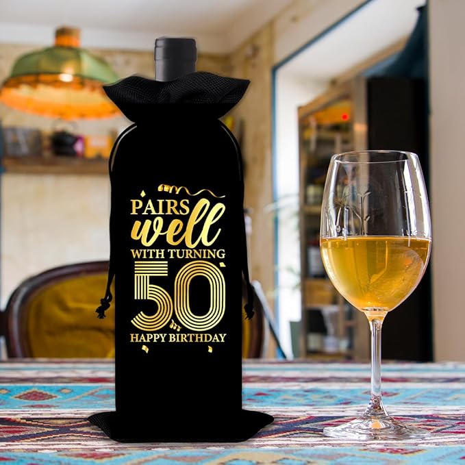 50th Birthday Gifts Wine Bag Congratulations Gifts for Women Men Parents Mom Dad Anniversary 1974 Birthday Wine Gift Bag