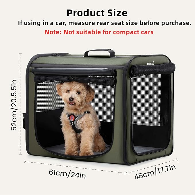 Dog Car Carrier Light Weight, Dog Carrier for Car Easy to Assemble, Dog Car Crate Portable and Breathable, Foldable Pet Carrier for Both Indoor and Outdoor Use, Dog Travel Crate with Curtain Green