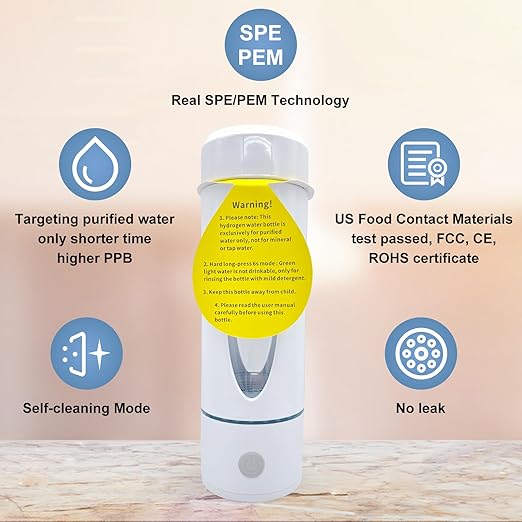 Hydrogen Water Bottle with Indicator Light, Real 4000ppb, SPE/PEM Technology, Equipped with Advanced Dirt Prevention Mode, Portable Hydrogen Water Generator with Food-Grade Material (Khaki Bag)