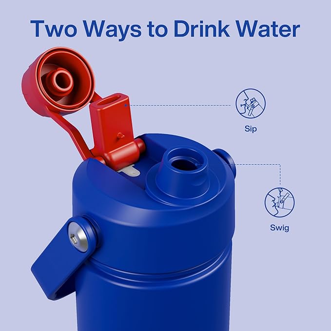 Insulated Water Bottle with Straw Stainless Steel Water Bottle, Leak-Proof, BPA-Free, Double Wall Vacuum Keeps Cold for 24 Hours for Sports, Travel, School (26 oz, Beaucoup Blue)