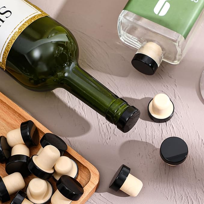 T-shaped Stopper Cork Wine Stopper Bottle Stoppers Reusable Wine Bottle Stopper Sealing Plug Bottle for Wine Beer Bottles DIY Craft (Black, 72 Pieces)
