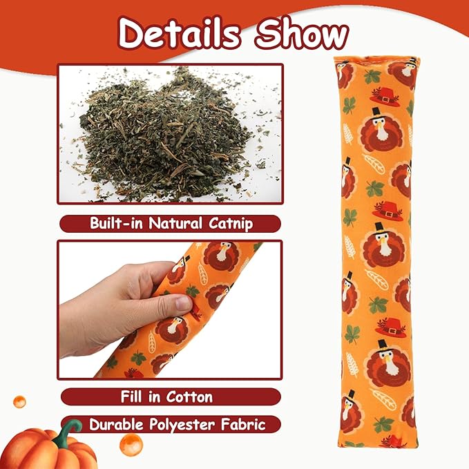 KOOLTAIL Cat Catnip Toys for Thanksgiving, 3 Pack Durable Soft Kicker Toy Filled with Natural Catnip, Interactive Bite Resistant Chew Teeth Cleaning Gift for Indoor Cats Kitten