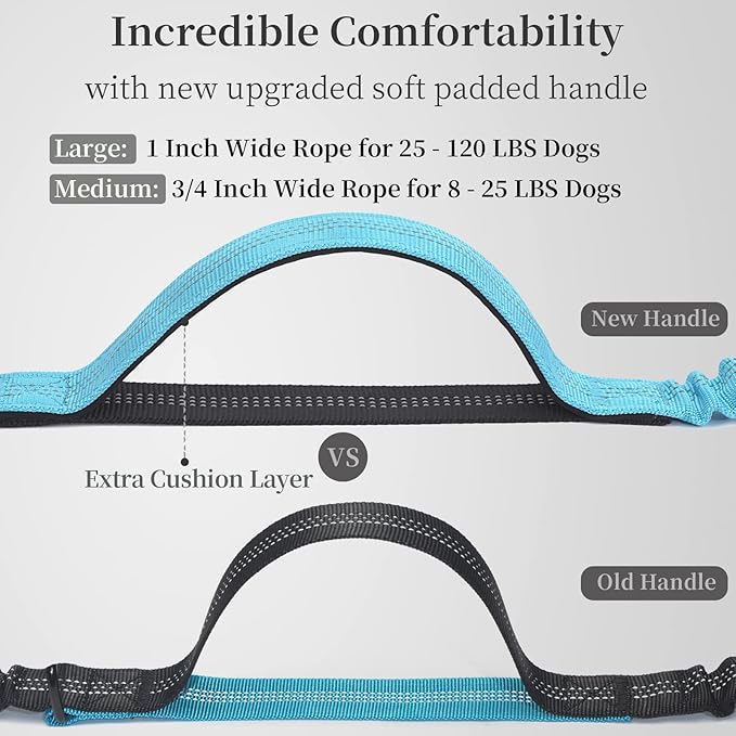 iYoShop Hands Free Dog Leash with Zipper Pouch, Dual Padded Handles and Durable Bungee for Walking, Jogging and Running Your Dog (Large, 25-120 lbs, Blue)