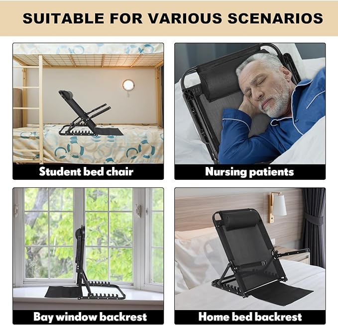 Adjustable Lifting Bed Backrest with Armrest Large Folding Back Rest for Bed Sitting up Multifunction Portable Bed Backrest Support with Pillow for Neck Head Lumbar Elderly Patient Read Eat
