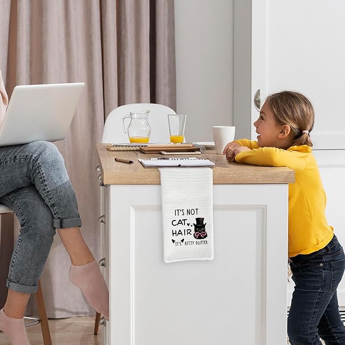 Black Cat Kitchen Towels, Funny Cat Dish Towels, Black Cat Gifts for Women, Cat Gifts for Cat Lovers, It's Not Cat Hair It's Kitty Glitter Hand Dish Tea Towels for Kitchen Bathroom, 16x24 in