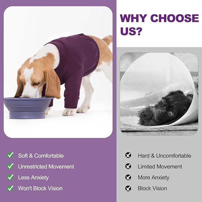 IDOMIK Dog Recovery Suit, Dog Surgery Recovery Suit Front Legs, Comfy Joint Leg Sleeves After Surgery, Elbow Braces Protector for Leg Injuries & Joint Pain, Cone Collar Alternatives,Purple,S