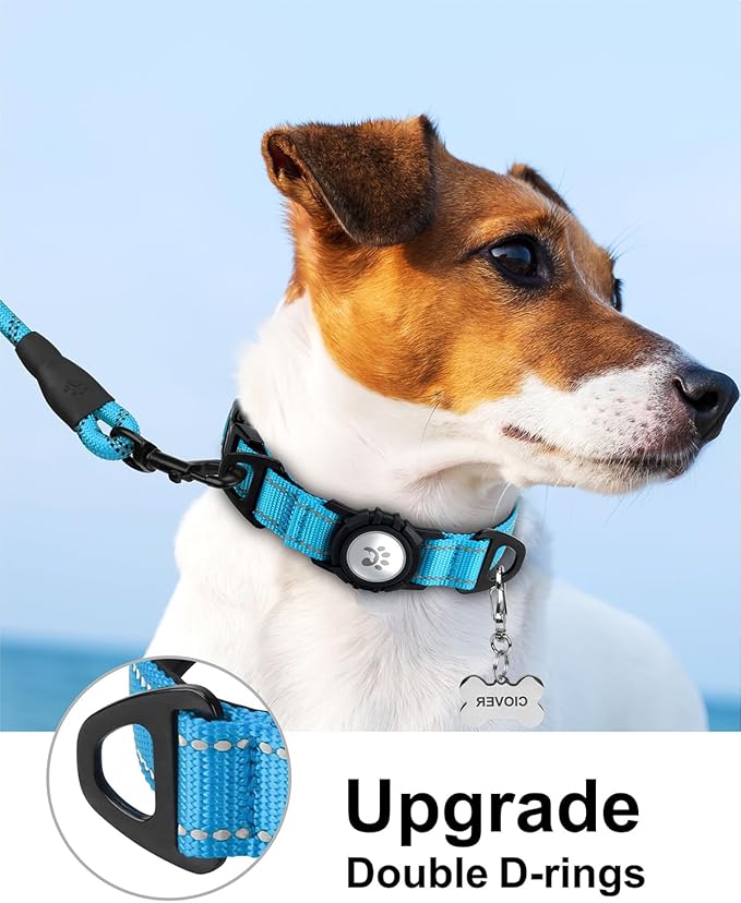 TagME Airtag Dog Collar,Waterproof Reflective Pet Collar with Airtag Holder,Soft Padded and Double D-Rings for Puppy,Light Blue