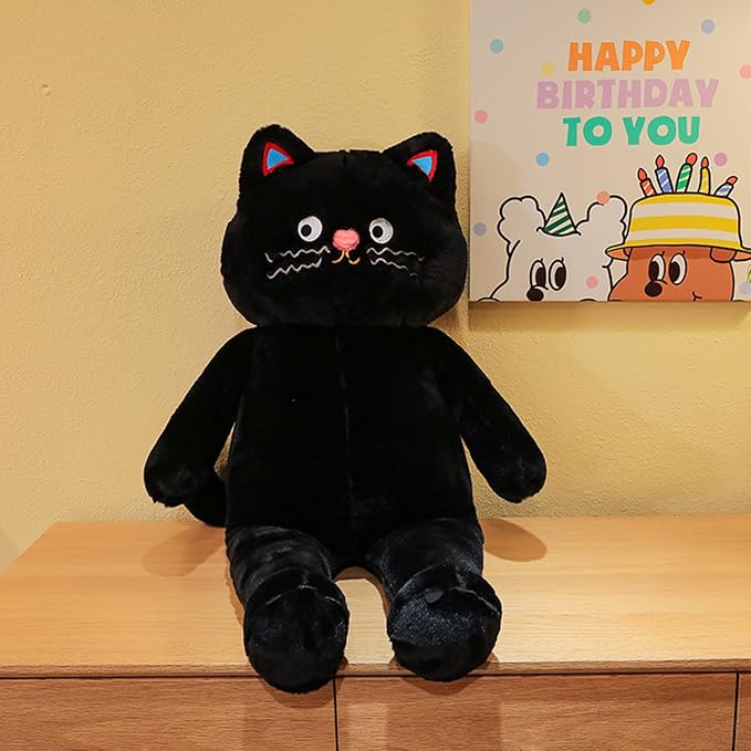 Cuddly Cat Plush Toy - Soft Huggable Stuffed Animal Pillow for Boys, Girls, Kids, and Girlfriends - Ideal Valentine’s Day Gift (Black, 15 inch)
