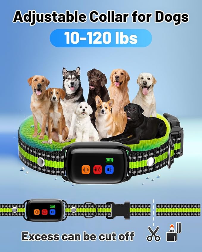 No Shock Dog Training Collar with Remote 3300FT - Vibration and Beep Only, Waterproof Humane Shock Collar for Dogs Bark Control & Obedience Training - Small/Medium/Large Breeds E-Collar (Green)