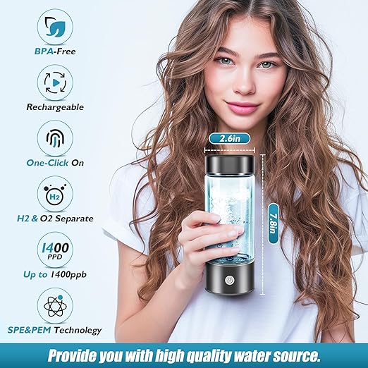 Hydrogen Water Bottle,Hydrogen Water Bottles Generator, Built-in Hydrogen Water Machine Quickly Produces Hydrogen to add to Hydrogen Tanks,Black