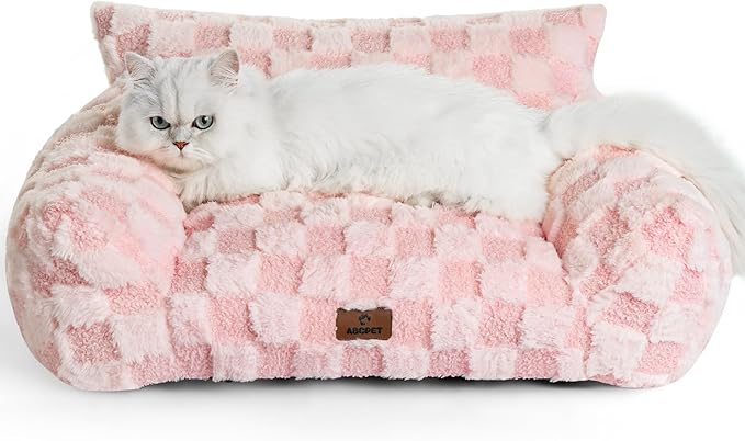 Cat Bed Cats Couch for Puppy and Kitten, Fluffy Pet Couch Small Dog Sofa Bed, Supportive Cat Sofa for Indoor Cats, Washable Cover & Non-Slip, 26 inch, Pink