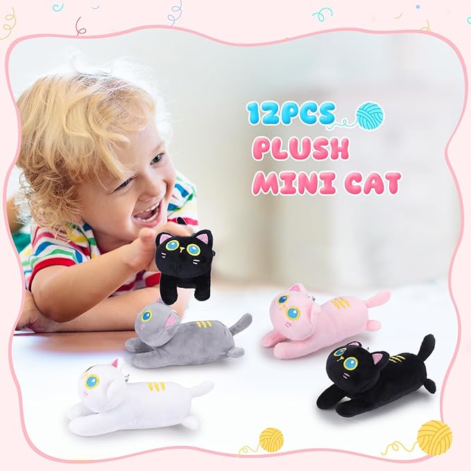 Zomiboo 9 Pcs Cat Stuffed Animals Bulk Mini Plush Cat Pig Stuffed Kitten Soft Doll Piggy Plush Toys Ornament for DIY Keychain Halloween Classroom School Pet Animals Party Favors(Cat Style)