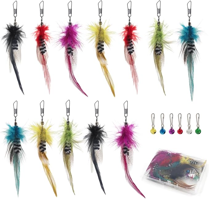 SONGWAY Cat Feather Toy Refills - 12 Pieces Insect Cat Toys with Feather, Teaser Wand Replacement, Interactive Toys for Indoor Cats