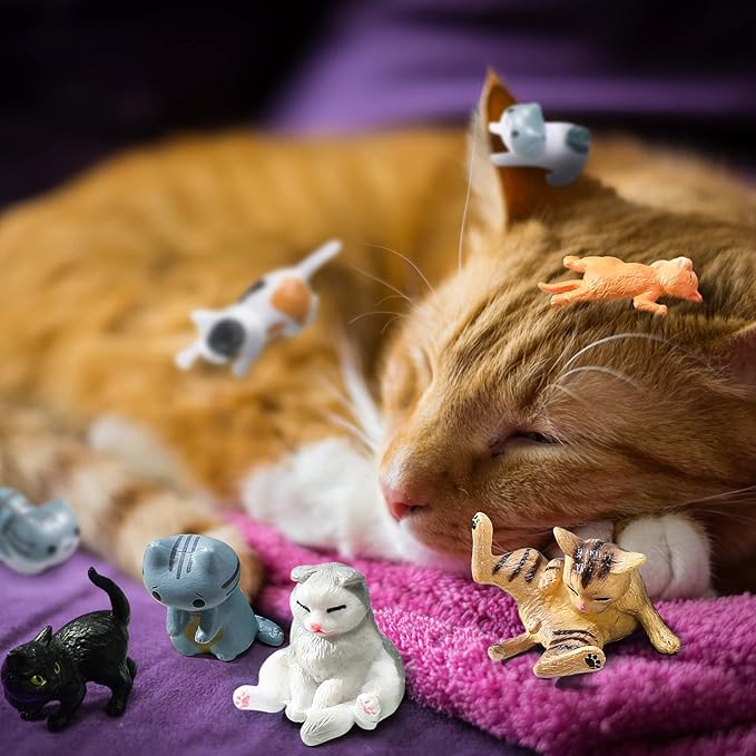 Blulu 16 Pcs Realistic Cat Figurines Toy Lovely Cats Figurines Miniature Animals Figures Toy Set Mini Animals Ornament for Easter Eggs Cake Toppers Birthday Gift Fairy Home Garden