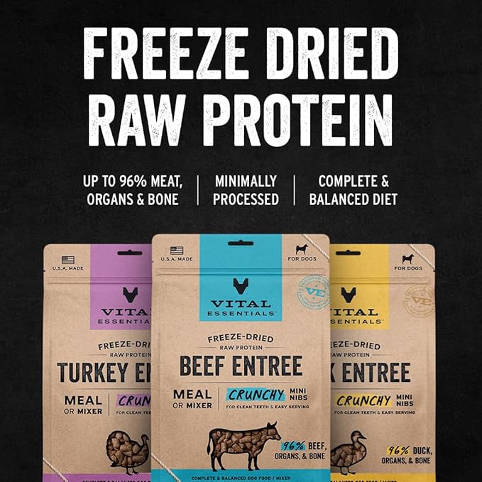 Vital Essentials Freeze-Dried Raw Duck Meal or Mixer Dog Food Crunchy Mini Nibs, 14 oz