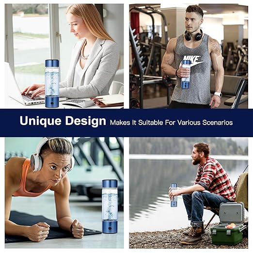 Hydrogen Water Bottle Portable Rechargeable Hydrogen Water Bottles Generator 3 Min Quick Electrolysis Hydrogen Rich Water Bottle Suitable for Travel Office Exercise Daily Drinking Blue