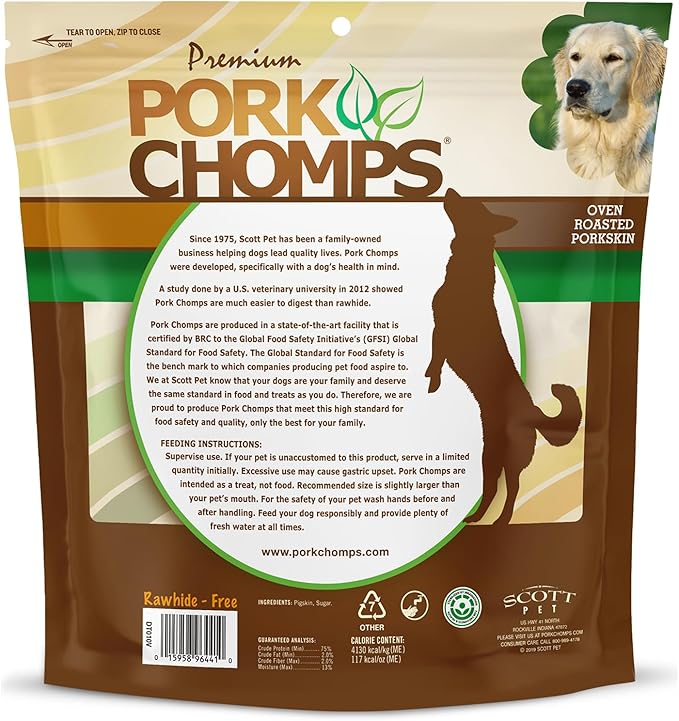 Pork Chomps Roasted Pork Skin Dog Chews, 6-inch Twists, 15 Count