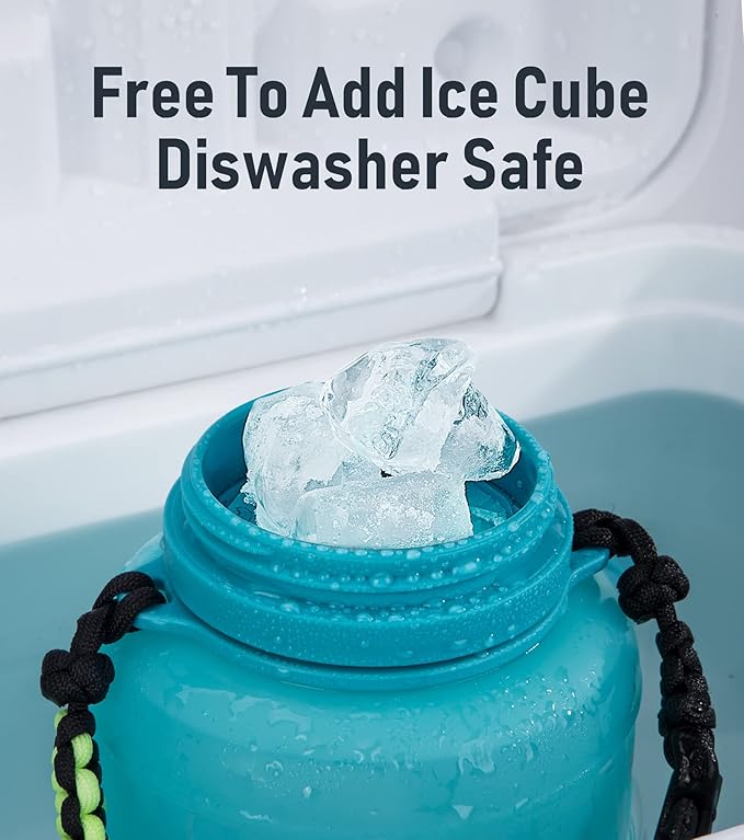 68 oz Collapsible Water Bottles With Straw, Half Gallon Water Bottle With Motivational Time Marker, Large Reusable Silicone Water Jug With Paracord Handle For Sports, Outdoors (Blue)