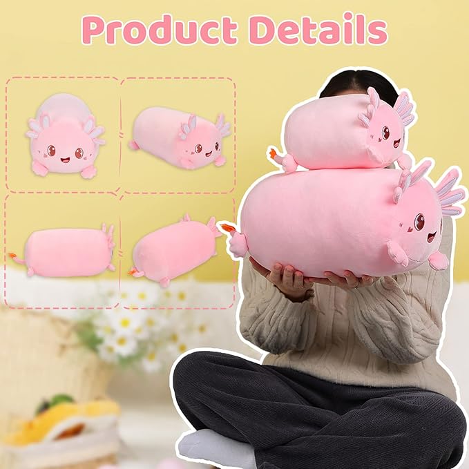 AIXINI Cute Pink Axolotl Plush Pillow 8" Luminous Salamander Axolotl Stuffed Animal, Soft Kawaii Plushies Hugging Plush Pillow Toy Gifts