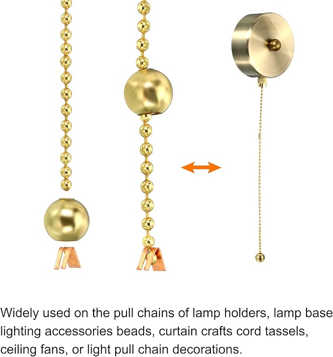 MECCANIXITY Pull Cord Tassels Window Blind Extender Chain Drop Knobs Ball Pull Ends Gold Tone, for Curtain Blinds Shades Light Ceiling Fan Pull Switch, Pack of 8