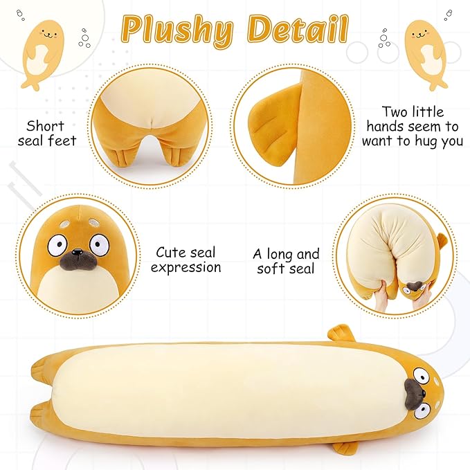 Large Seal Plush,33.5" Cute Plushies Long Seal Stuffed Animal,Weighted Seal Plush Toys,Cuddly Sleeping Hugging Pillows, Soft Giant Body Pillow,Seal Plushy Gift at Birthday Kids Adults