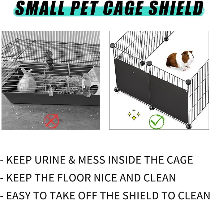 Oncpcare 6 Pack Pet Cage Liner Protection Block Light 10'' x 8.2'' Rabbit Cage Urine Guard Cage Edge Liner Guinea Pig Side Lining Habitat Siding Small Animal Cage Accessories (Black)