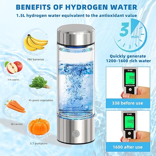 Hydrogen Water Bottle 2024, Hydrogen Water Bottle Generator, PEM/SPE Electrolysis Rechargeable Portable Hydrogen Water Ionizer Machine Improve Water in 3 Minutes for Home, Office, Travel